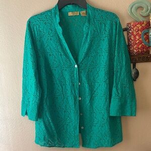 Valerie Stevens Emerald sheer Lace Button Down Shirt